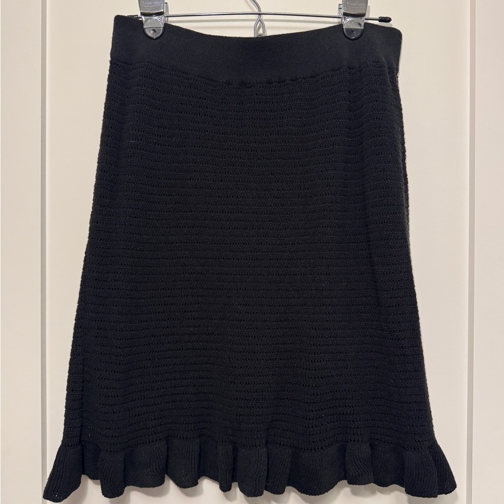 NWT Anthropologie Knit Black Flounce A-Line Skirt Size Large